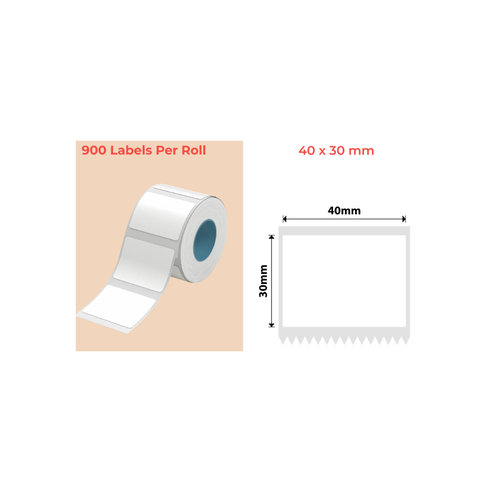 40*30 Polypropylene (water proof, tear proof and oil proof) thermal labels 900/roll
