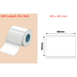 60*40 Polypropylene (water proof, tear proof and oil proof) thermal labels 690/roll