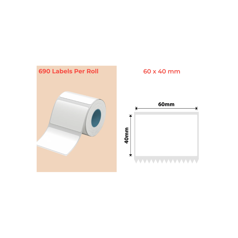 60*40 Polypropylene (water proof, tear proof and oil proof) thermal labels 690/roll