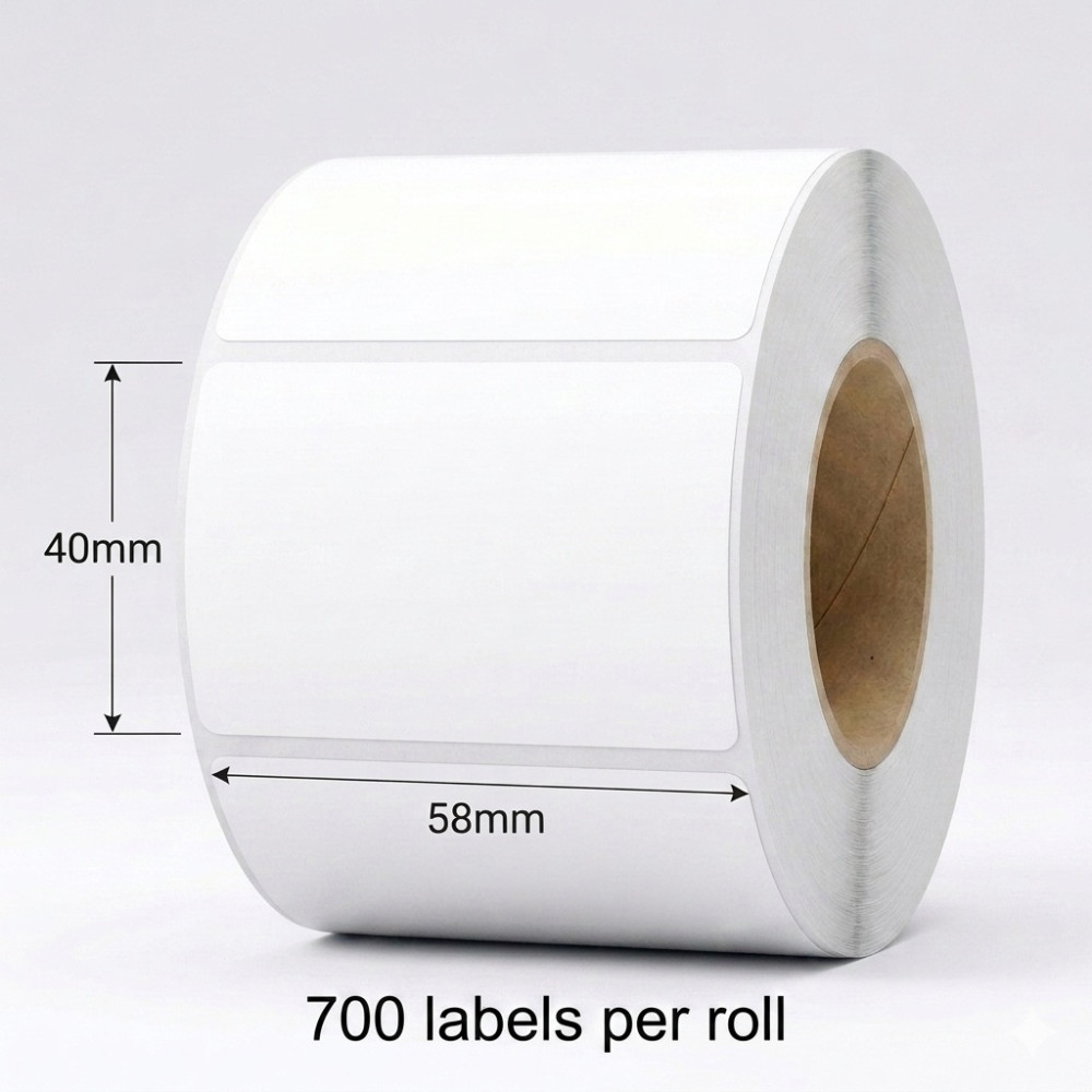 Thermal labels roll size 58mm x 40mm (700 labels/roll)