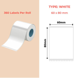 60*80 Polypropylene (water proof, tear proof and oil proof) thermal labels 360/roll