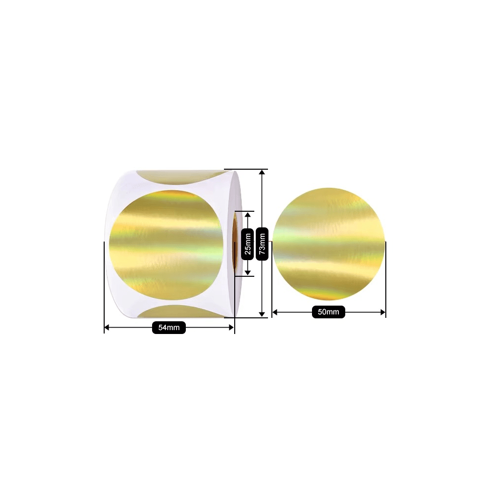 50mm gold round Polypropylene (water proof, tear proof and oil proof) thermal labels 500/roll