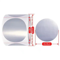 50mm silver round Polypropylene (water proof, tear proof and oil proof) thermal labels 500/roll