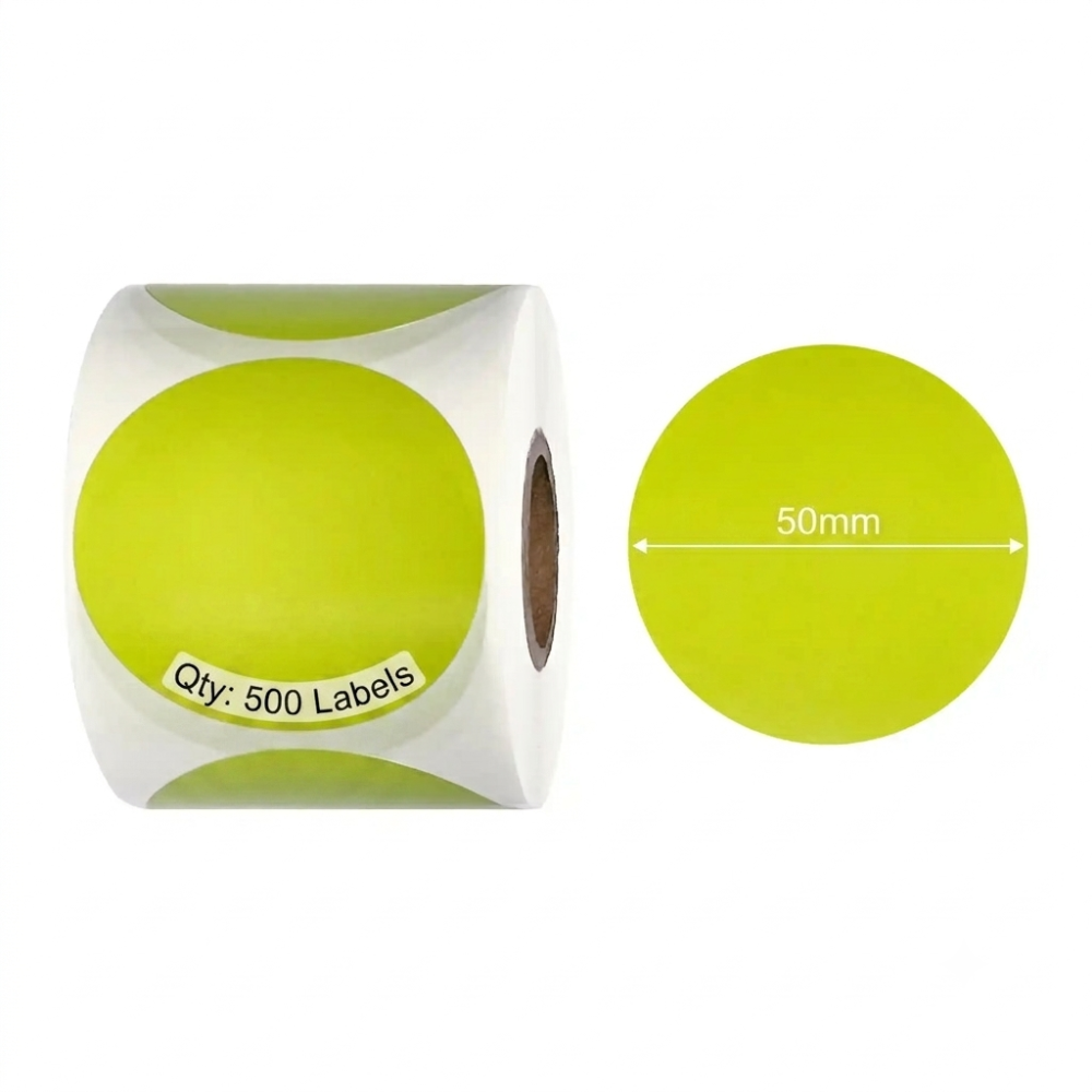 50mm green round Polypropylene (water proof, tear proof and oil proof) thermal labels 500/roll
