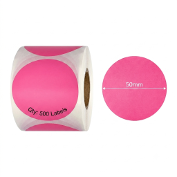 50mm pink round Polypropylene (water proof, tear proof and oil proof) thermal labels 500/roll