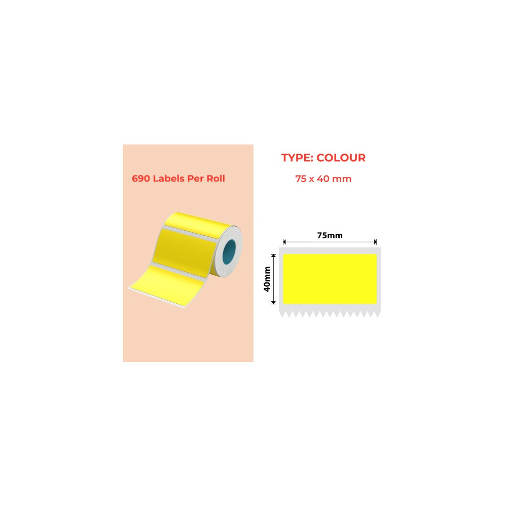 75*40 yellow Polypropylene (water proof, tear proof and oil proof) thermal labels 690/roll