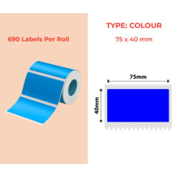 75*40 blue Polypropylene (water proof, tear proof and oil proof) thermal labels 690/roll