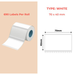 70*40 Polypropylene (water proof, tear proof and oil proof) thermal labels 690/roll