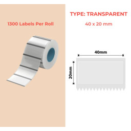 40*20 transparent Polypropylene (water proof, tear proof and oil proof) thermal labels 1300/roll