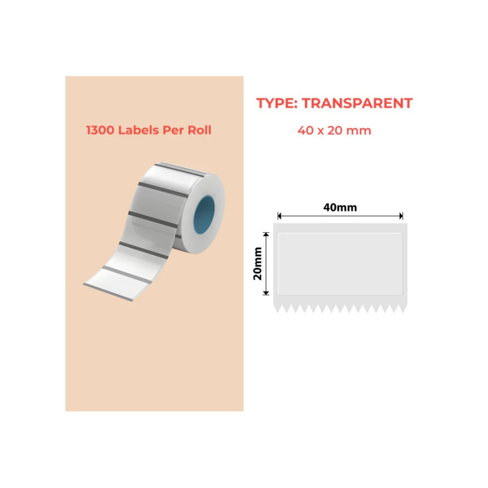 40*20 transparent Polypropylene (water proof, tear proof and oil proof) thermal labels 1300/roll