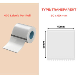 60*60 transparent Polypropylene (water proof, tear proof and oil proof) thermal labels 470/roll