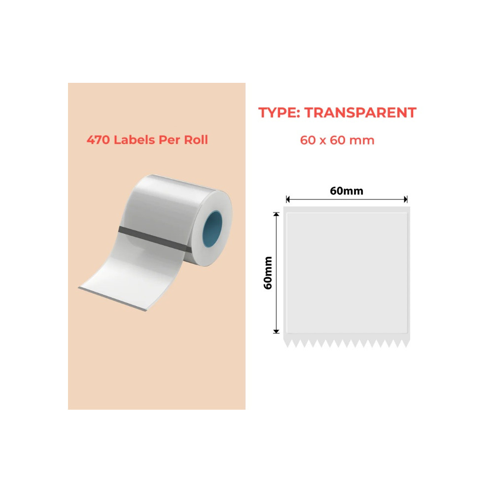 60*60 transparent Polypropylene (water proof, tear proof and oil proof) thermal labels 470/roll