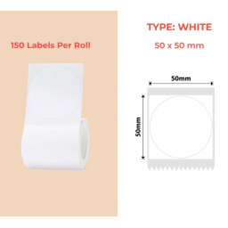 50mm round white Polypropylene (water proof, tear proof and oil proof) thermal labels 150/roll
