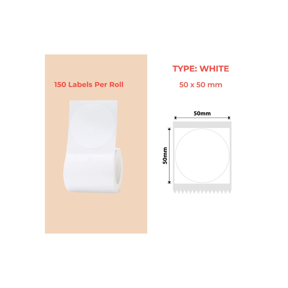 50mm round white Polypropylene (water proof, tear proof and oil proof) thermal labels 150/roll