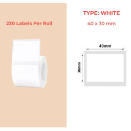 40*30 white Polypropylene (water proof, tear proof and oil proof) thermal labels 230/roll