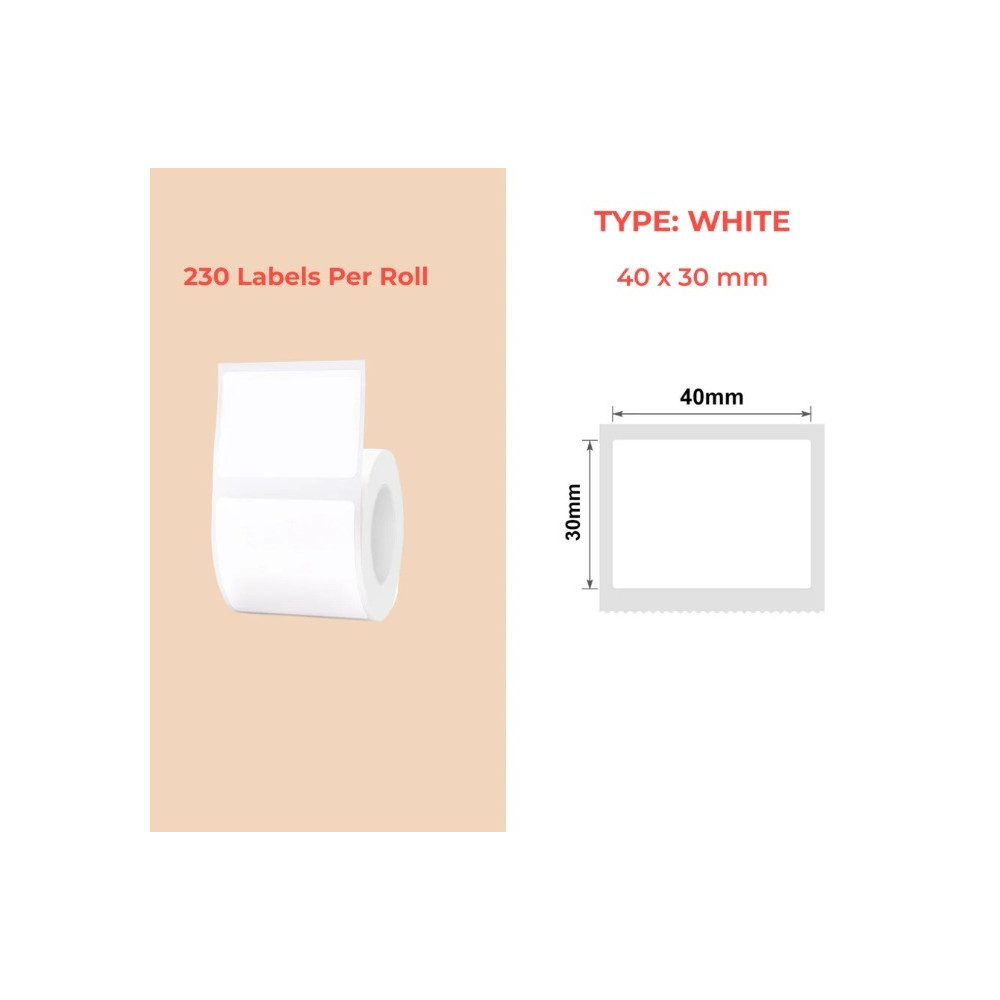 40*30 white Polypropylene (water proof, tear proof and oil proof) thermal labels 230/roll