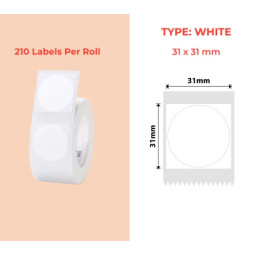 30mm round white Polypropylene (water proof, tear proof and oil proof) thermal labels 210/roll