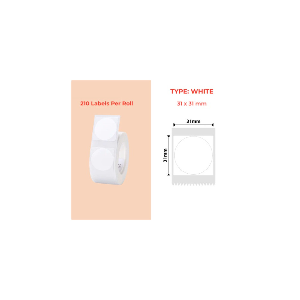 30mm round white Polypropylene (water proof, tear proof and oil proof) thermal labels 210/roll