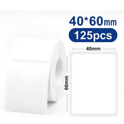 40*60 white Polypropylene (water proof, tear proof and oil proof) thermal labels 125/roll