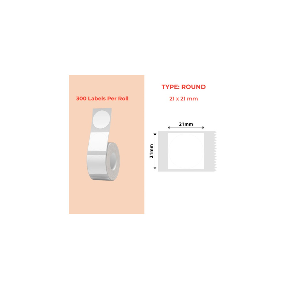 20mm round white Polypropylene (water proof, tear proof and oil proof) thermal labels 300/roll