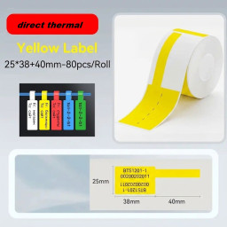 25*38 yellow Polypropylene (water proof, tear proof and oil proof) thermal cable labels 100/roll