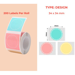 34mm wavy round multi-color Polypropylene (water proof, tear proof and oil proof) mixed thermal labels 200/roll