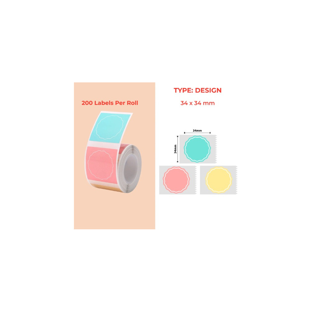 34mm wavy round multi-color Polypropylene (water proof, tear proof and oil proof) mixed thermal labels 200/roll
