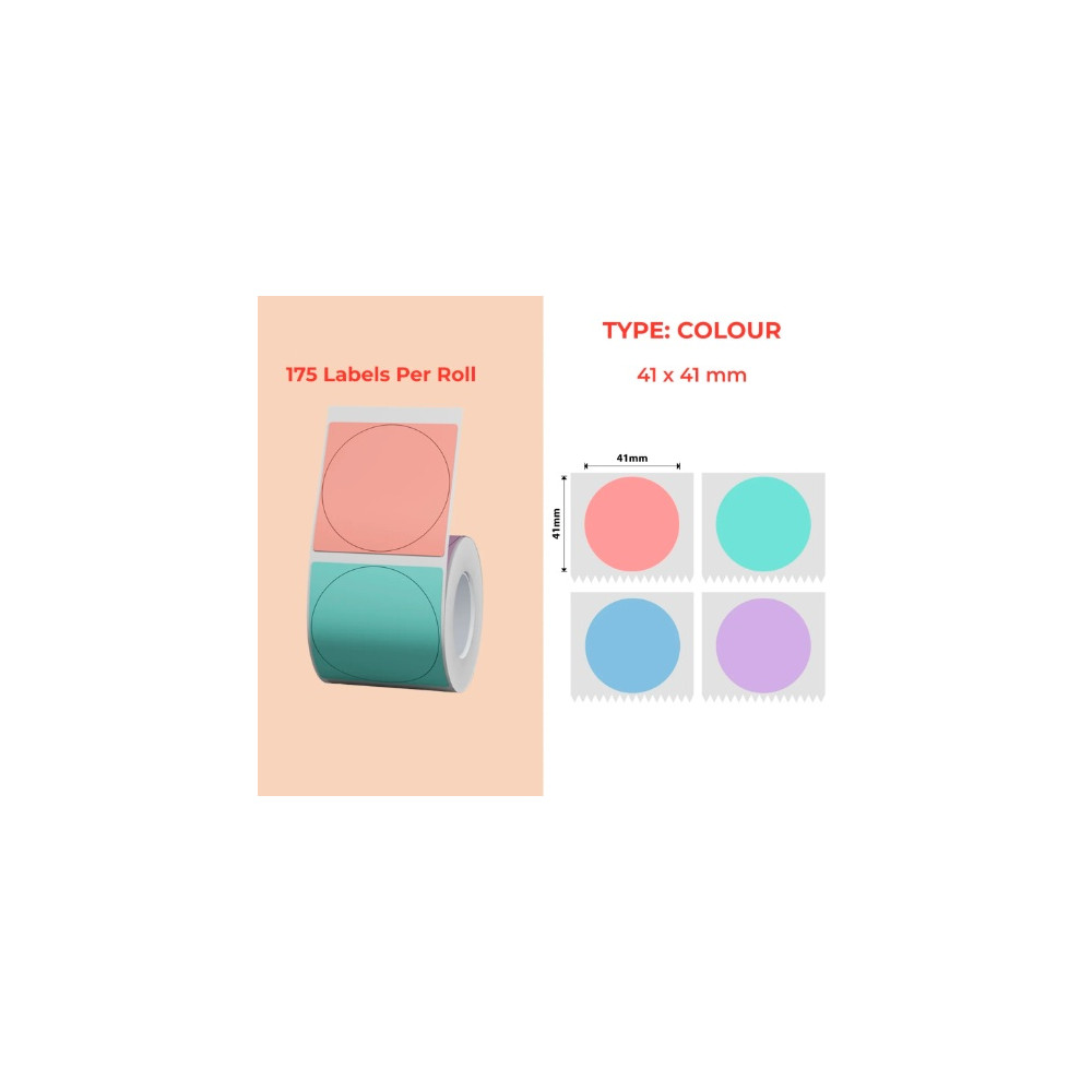 41mm round multi-color Polypropylene (water proof, tear proof and oil proof) mixed thermal labels 175/roll