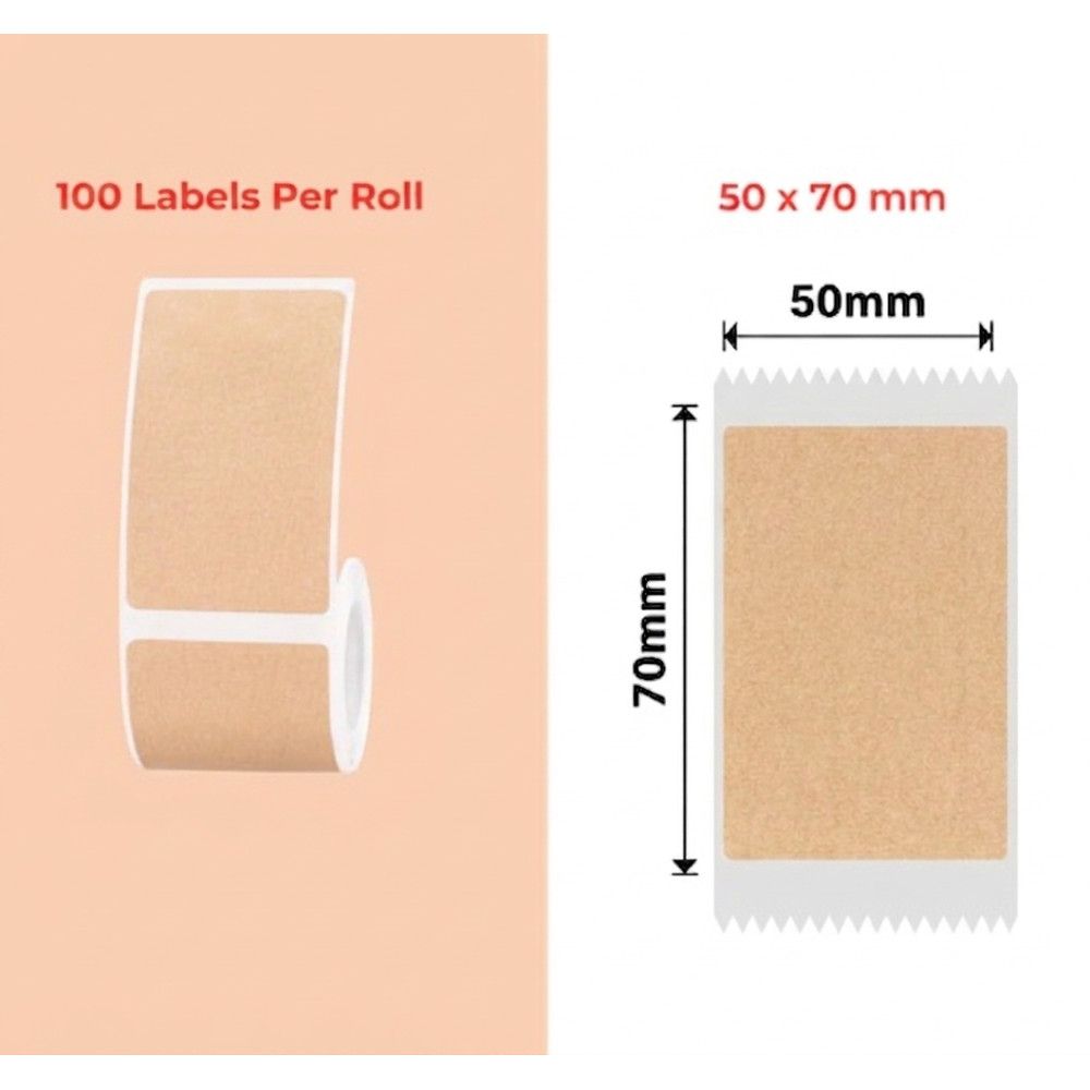 50*70 kraft Polypropylene (water proof, tear proof and oil proof) thermal labels 100/roll