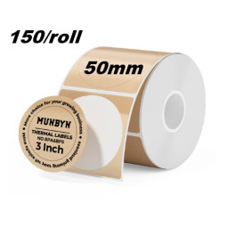 50mm round kraft Polypropylene (water proof, tear proof and oil proof) thermal labels 150/roll