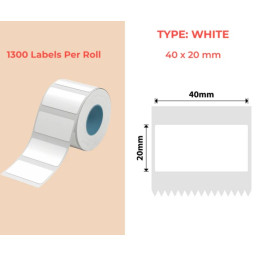 40*20 white Polypropylene (water proof, tear proof and oil proof) thermal labels 1300/roll