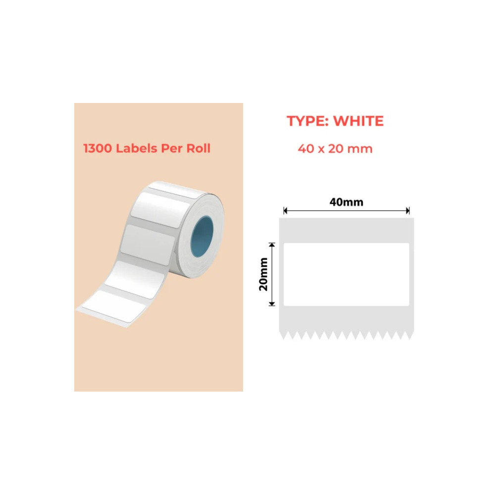 40*20 white Polypropylene (water proof, tear proof and oil proof) thermal labels 1300/roll