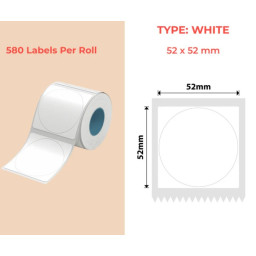 50mm round white Polypropylene (water proof, tear proof and oil proof) thermal labels 580/roll