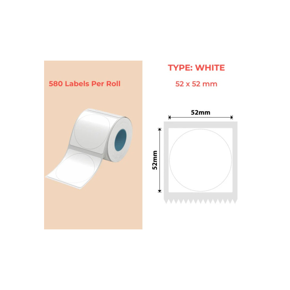 50mm round white Polypropylene (water proof, tear proof and oil proof) thermal labels 580/roll