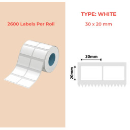 30*20 (2L) Polypropylene (water proof, tear proof and oil proof) thermal labels 2600/roll