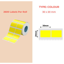 30*20 (2L) yellow Polypropylene (water proof, tear proof and oil proof) thermal labels 2600/roll